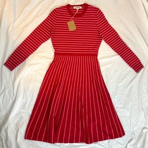Boden Red and White Striped Long Sleeve Dress
